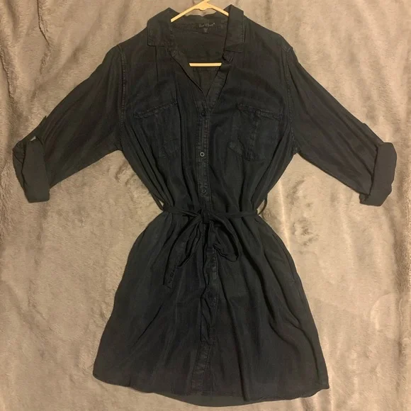 velvet heart denim shirt dress Velvet Heart Chambray Denim Shirt Dress Blue Jean Tunic Side Pockets Large  EUC